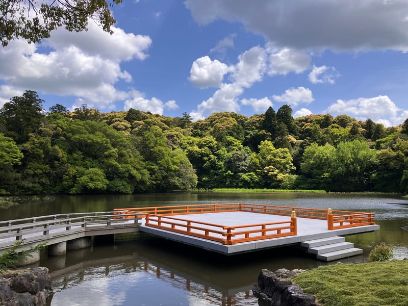 Floating stage on Magatama Pond near the Outer Ise Shrine